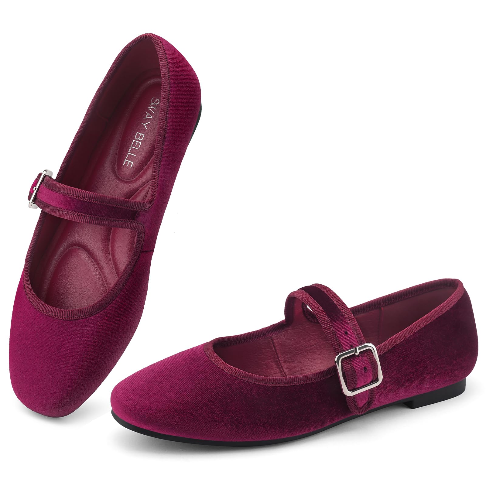 Womens Velvet Mary Jane Ballet Flats