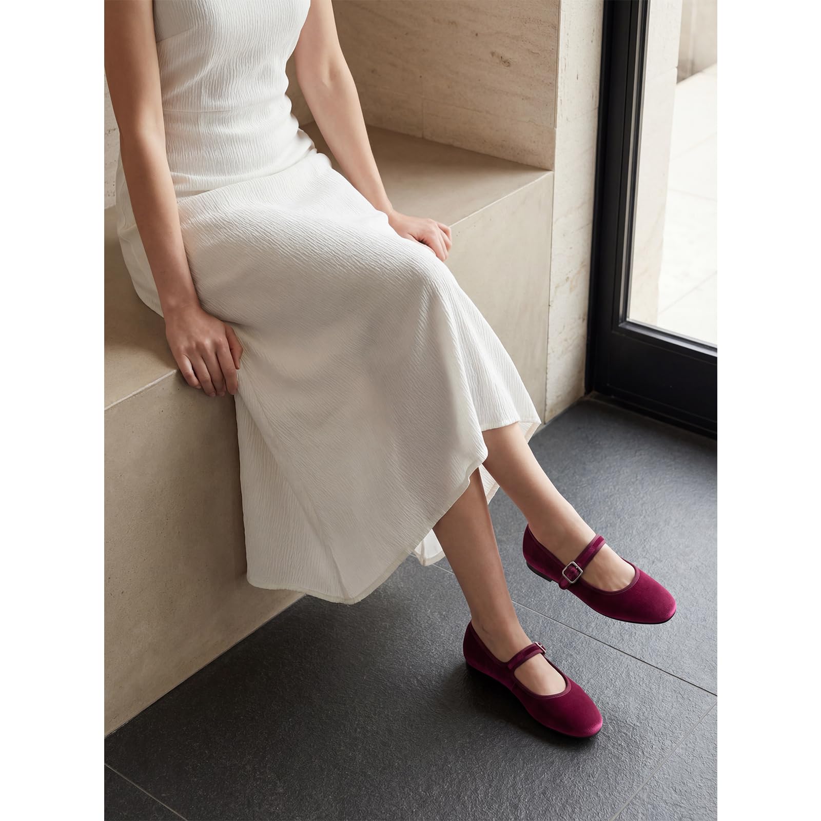 Womens Velvet Mary Jane Ballet Flats
