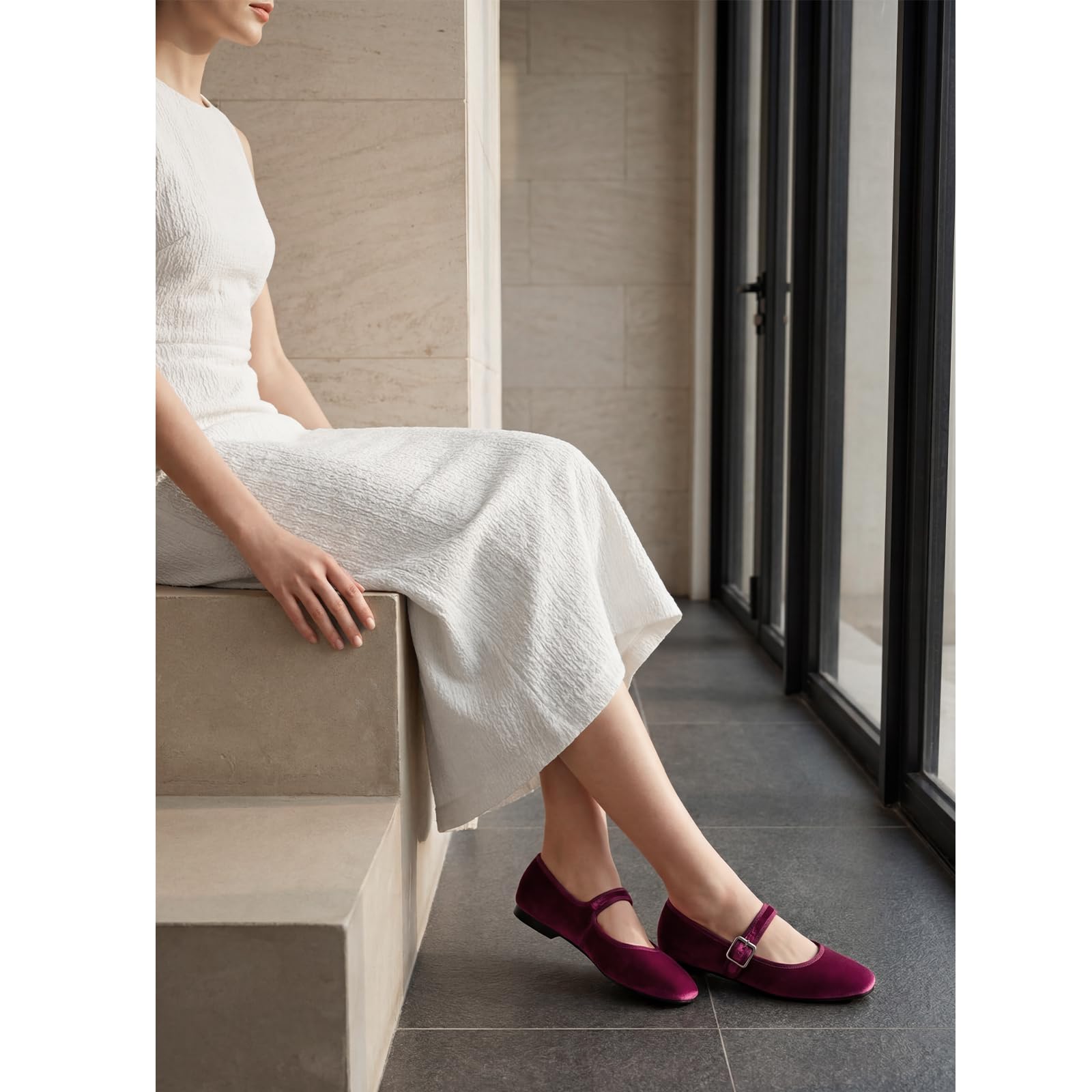 Womens Velvet Mary Jane Ballet Flats