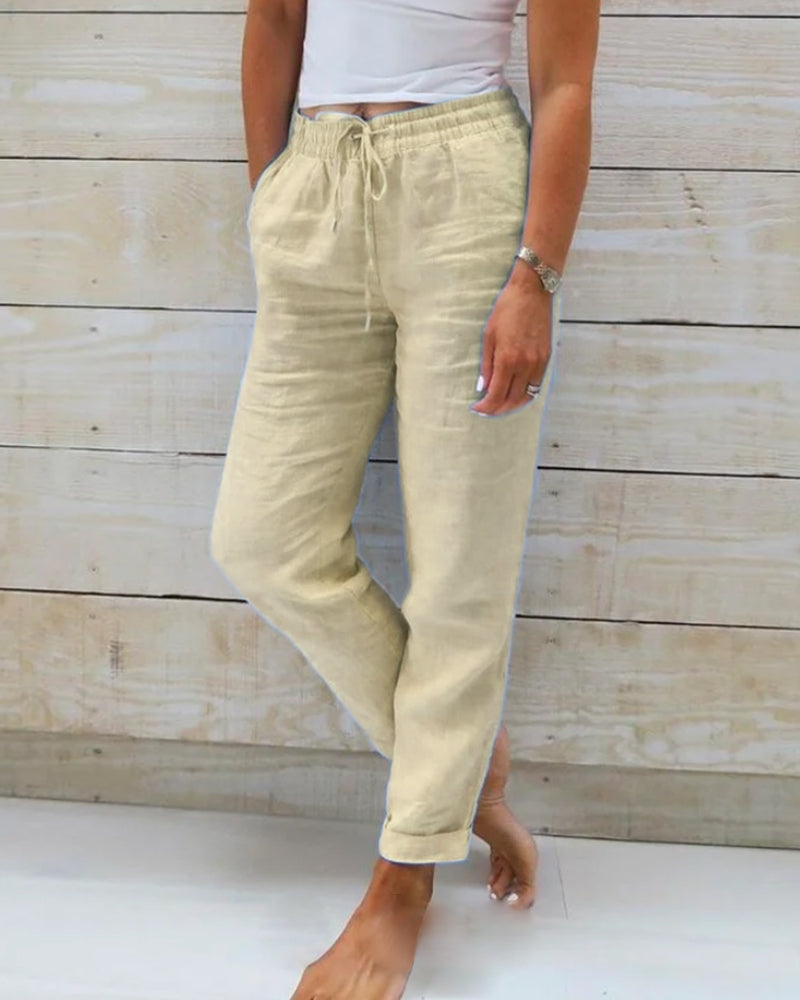 👖 NU 50% KORTING! 🌿 Damesbroek met elastische taille, katoen en linnen, wijde pijpen – ademend, lichtgewicht en comfortabele pasvorm ☀️