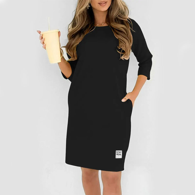 🎁2026 Nieuw binnen 50% KORTING💥✨🔥Casual losse T-shirtjurk met ronde hals voor dames💕
