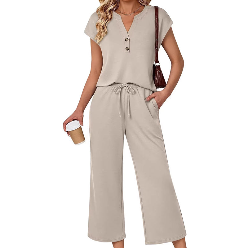 🎁2026 Nieuw binnen 50% KORTING💥Outfit met top met korte mouwen en wijde broek