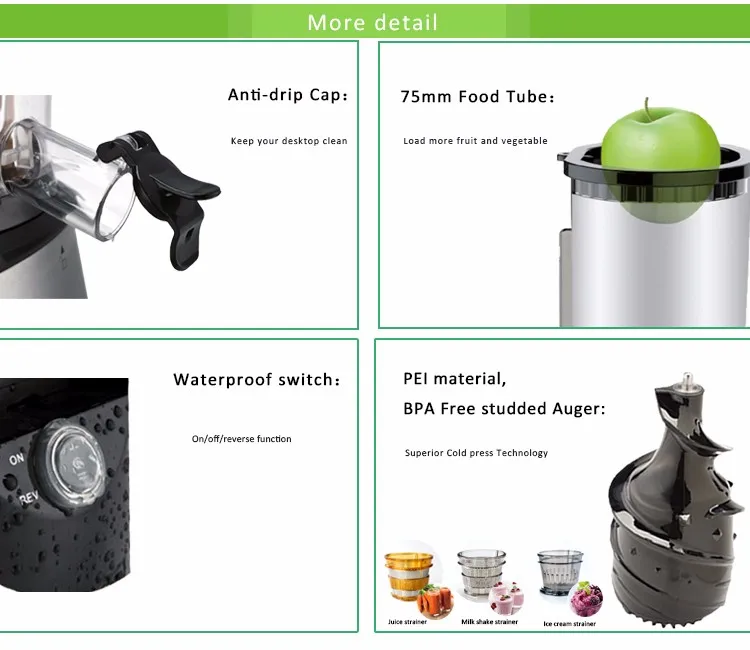 45RPM Promotional Competitive Price Wide Mouth Slow Whole Slow Juicer for Supermarket Italian Cold Press Juicer