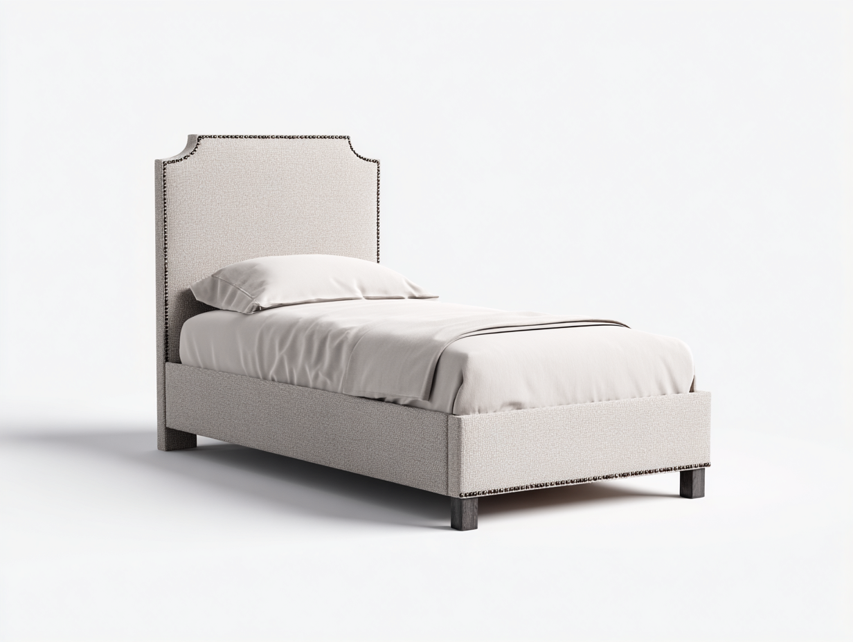 Cama individual tapizada en tela 200x100x110 cm - beige - diseño moderno para dormitorio-Havengobase