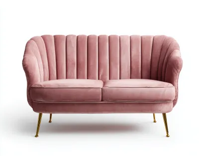 Sofá 2 plazas tapizado en terciopelo 150x80x85 cm - rosa - diseño elegante para sala de estar-Havengobase