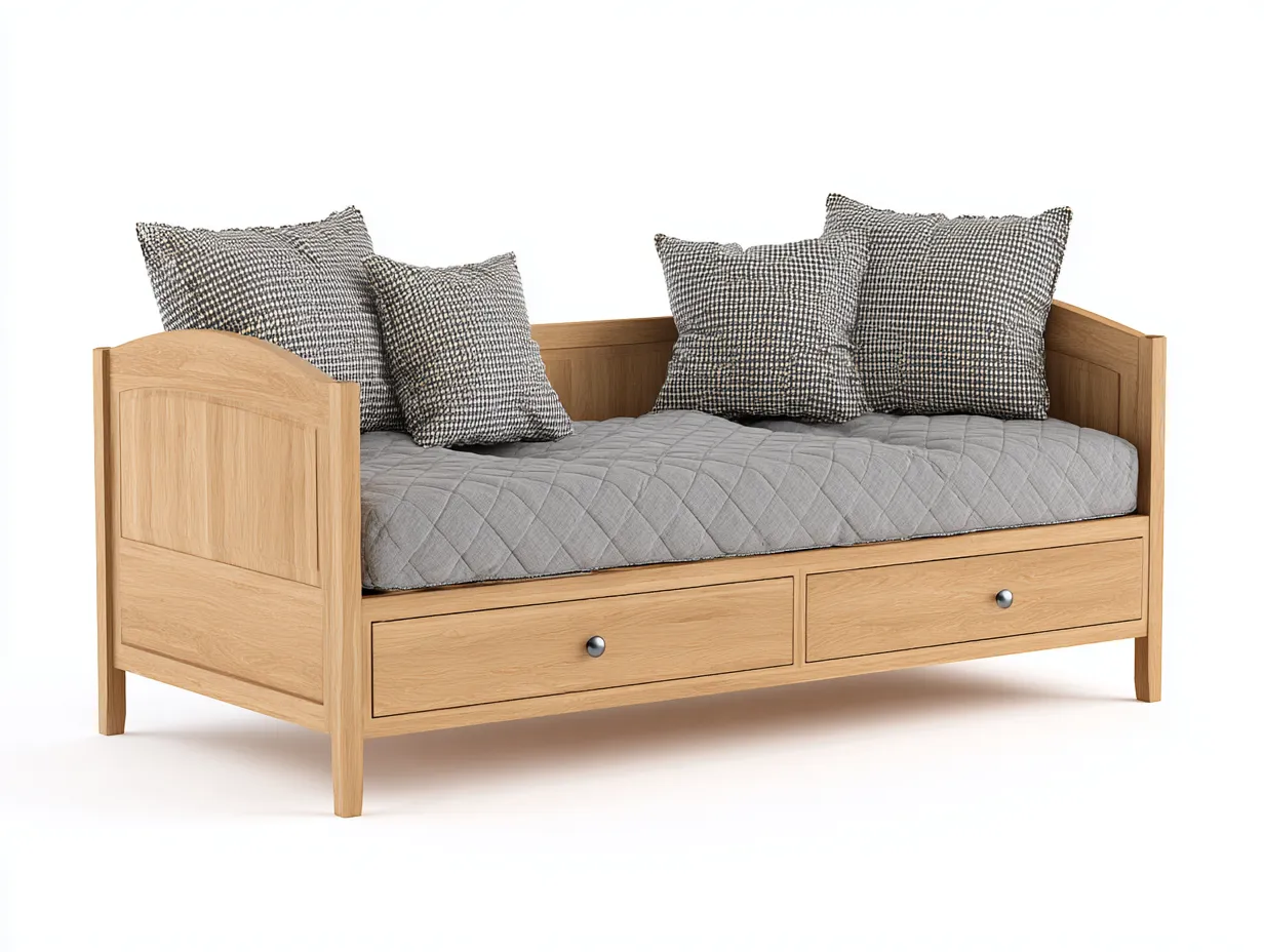 Sofá cama de madera con 2 cajones 200x90x85 cm color madera natural para sala de estar y dormitorio - diseño clásico-Havengobase
