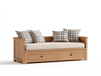 Sofá cama de madera con 2 cajones 200x90x85 cm - marrón y beige - diseño funcional para dormitorio o salón-Havengobase