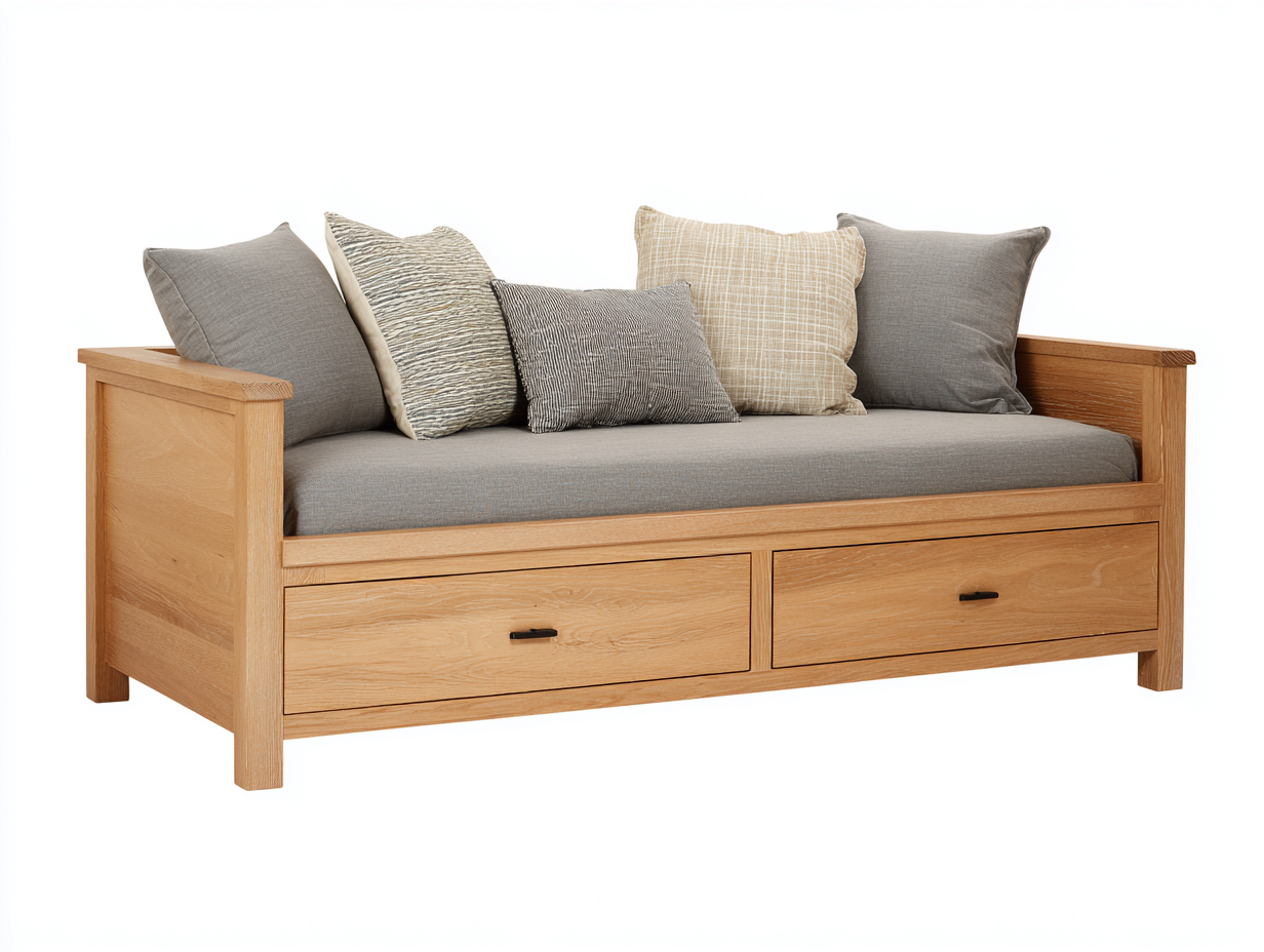 Sofá cama con cajones madera 195x90x80 cm color natural para salón y dormitorio - diseño moderno-Havengobase