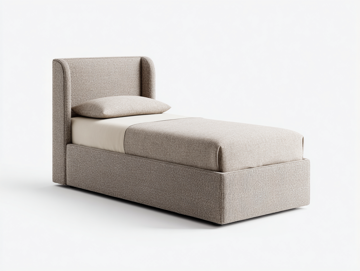 Cama individual tapizada de tela 200x90x95 cm beige para dormitorio - diseño moderno-Havengobase