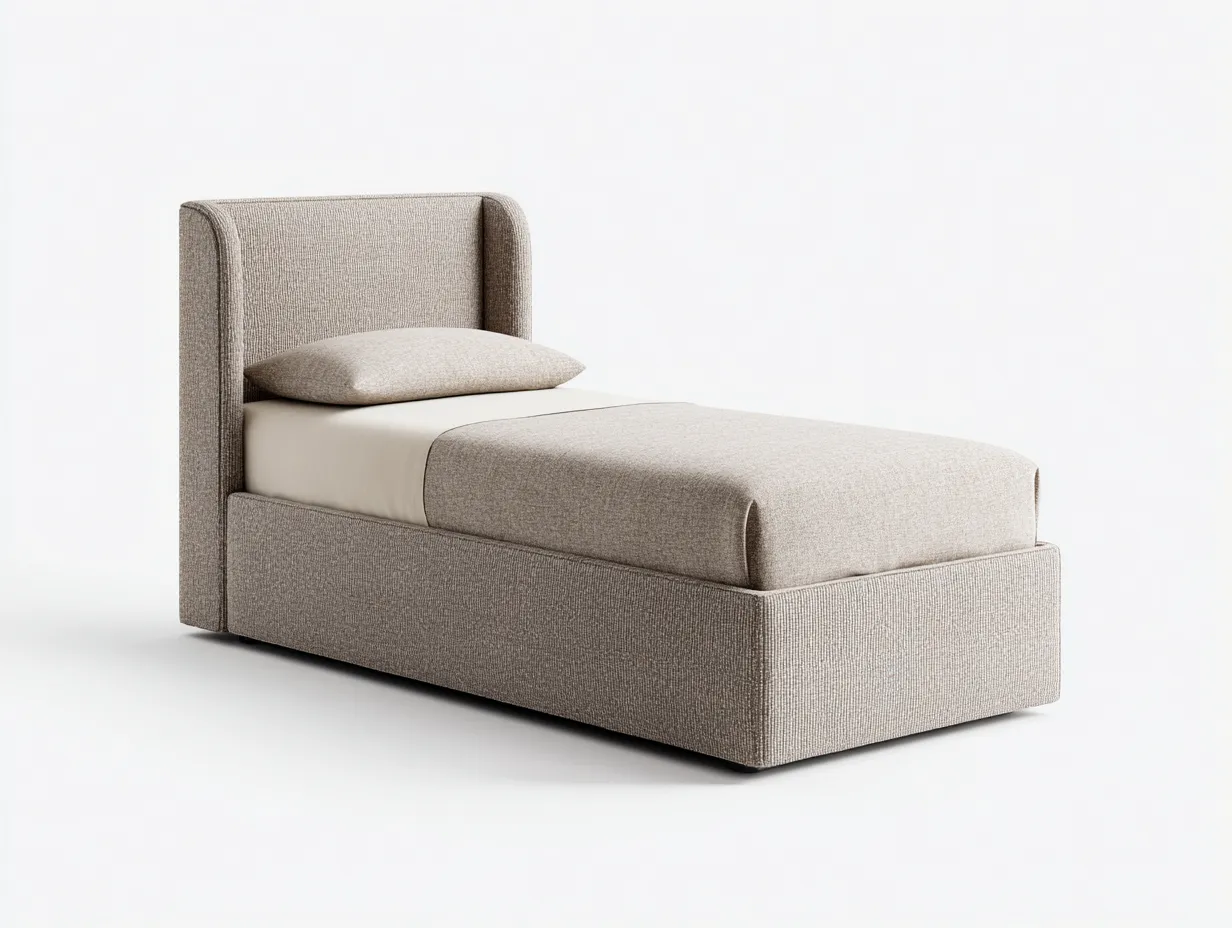 Cama individual tapizada de tela 200x90x95 cm beige para dormitorio - diseño moderno-Havengobase