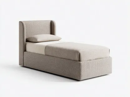 Cama individual tapizada de tela 200x90x95 cm beige para dormitorio - diseño moderno-Havengobase