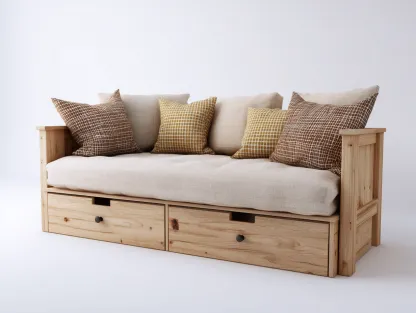 Sofá cama de madera maciza con cajones 200x90x85 cm - marrón-beige - diseño funcional para sala de estar y dormitorio-Havengobase