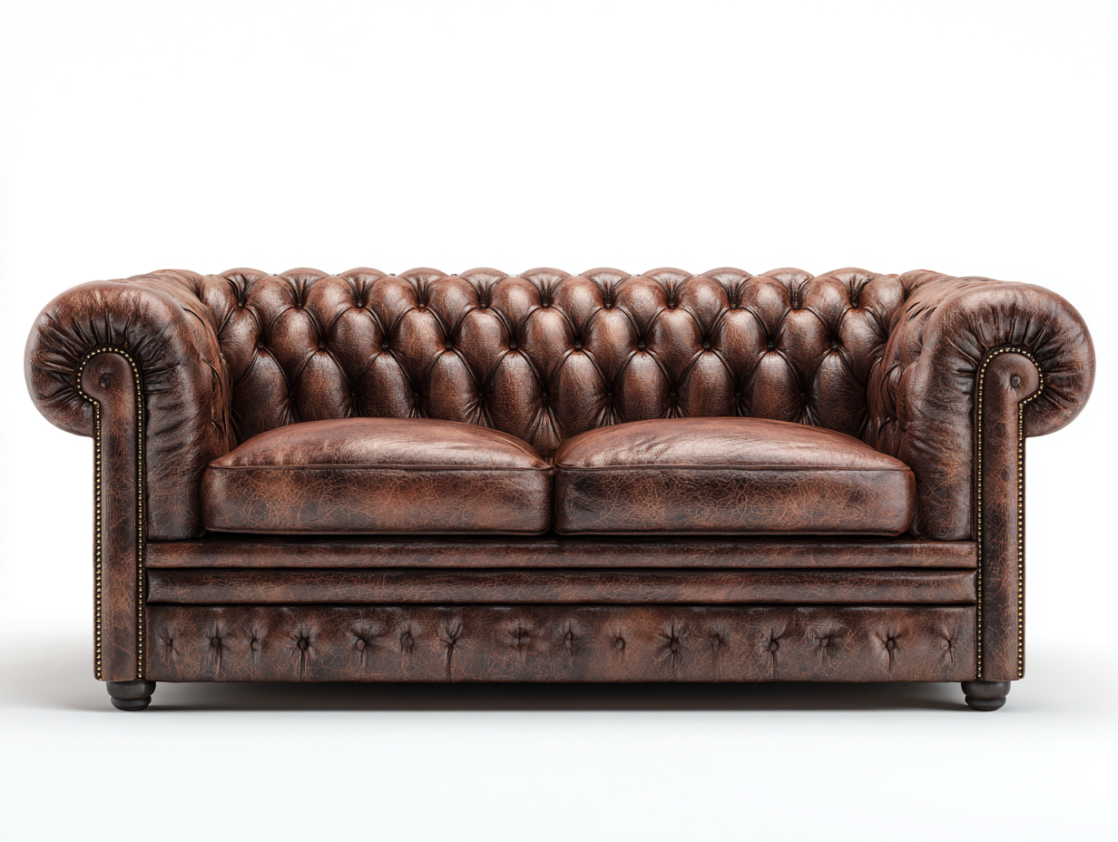 Sofá 2 plazas de cuero sintético 170x90x78 cm marrón para sala de estar - diseño clásico-Havengobase