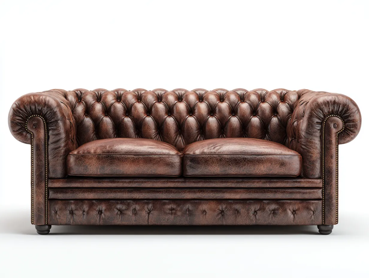 Sofá 2 plazas de cuero sintético 170x90x78 cm marrón para sala de estar - diseño clásico-Havengobase