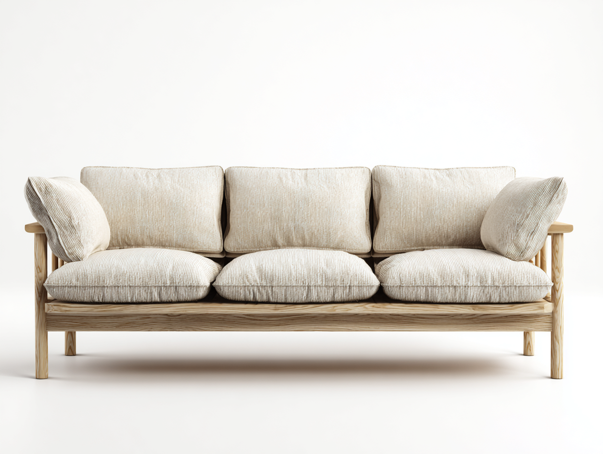 Sofá 3 plazas madera maciza tapizado tela 220x90x85 cm - beige - diseño natural para salon-Havengobase