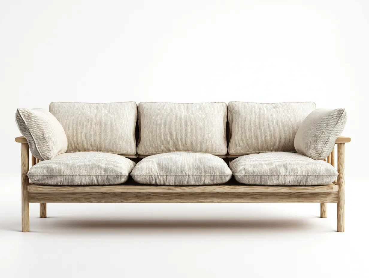 Sofá 3 plazas madera maciza tapizado tela 220x90x85 cm - beige - diseño natural para salon-Havengobase