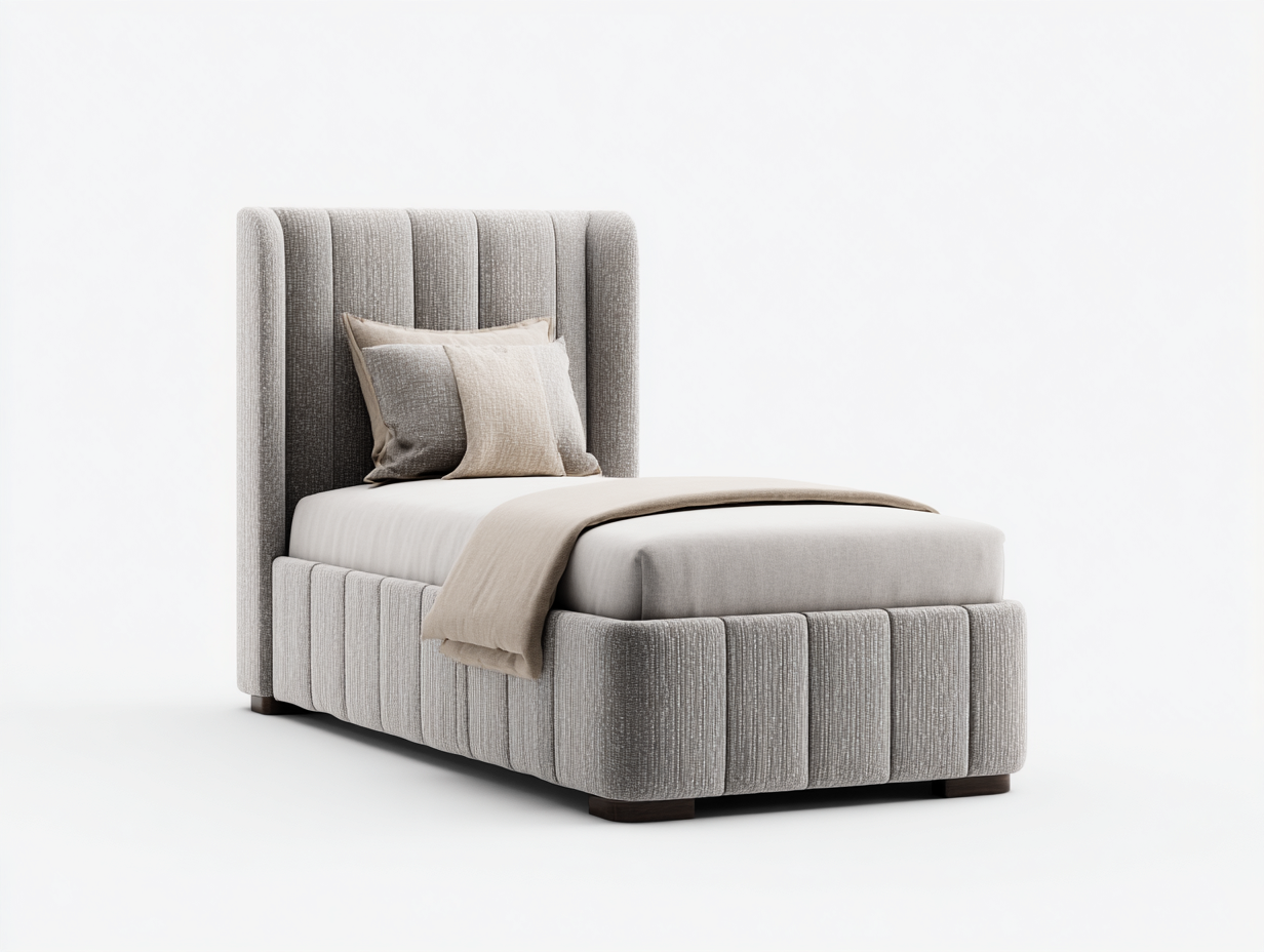 Cama individual tapizada tela 200x100x110 cm gris claro para dormitorio - diseño moderno-Havengobase