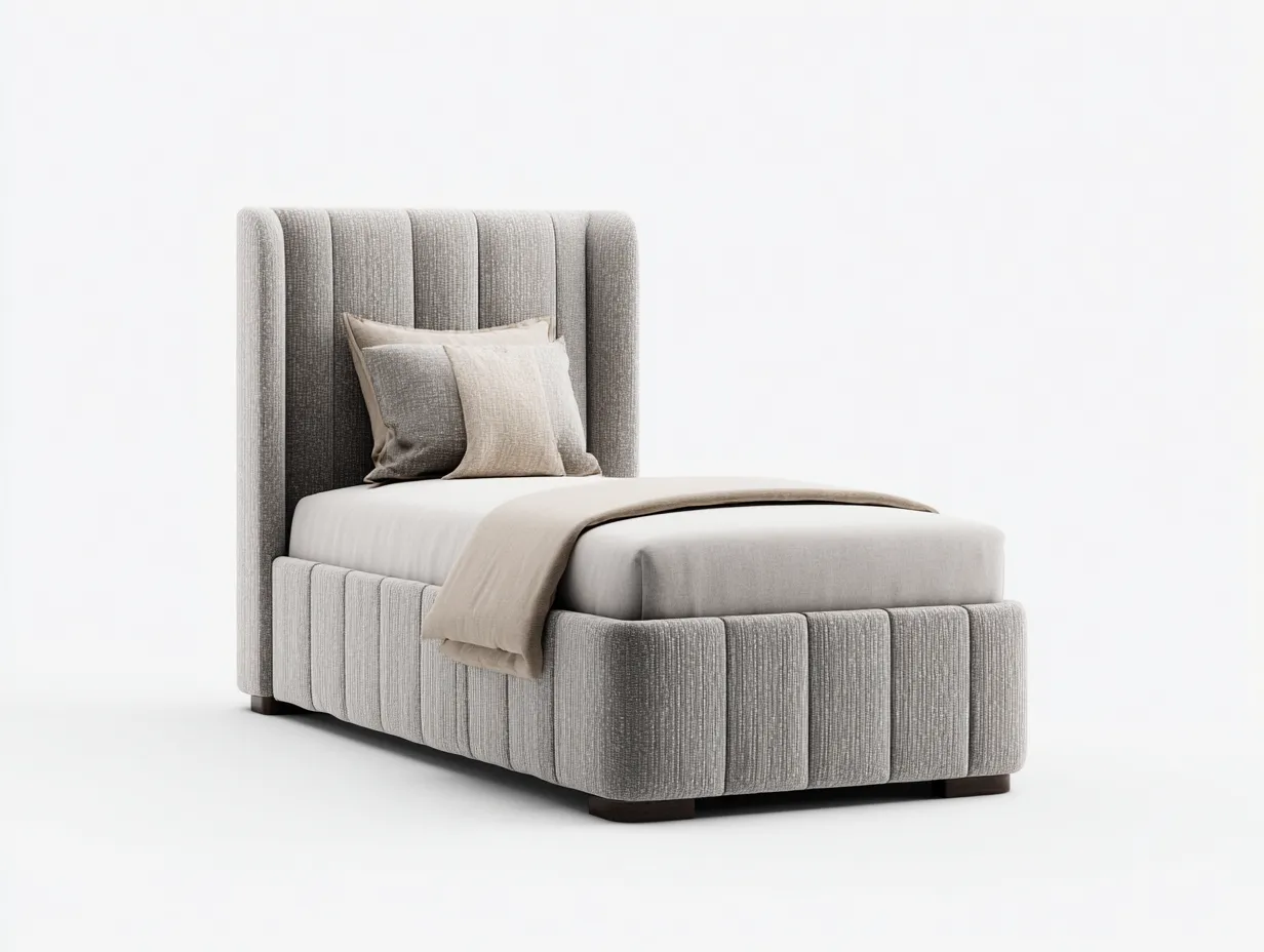 Cama individual tapizada tela 200x100x110 cm gris claro para dormitorio - diseño moderno-Havengobase