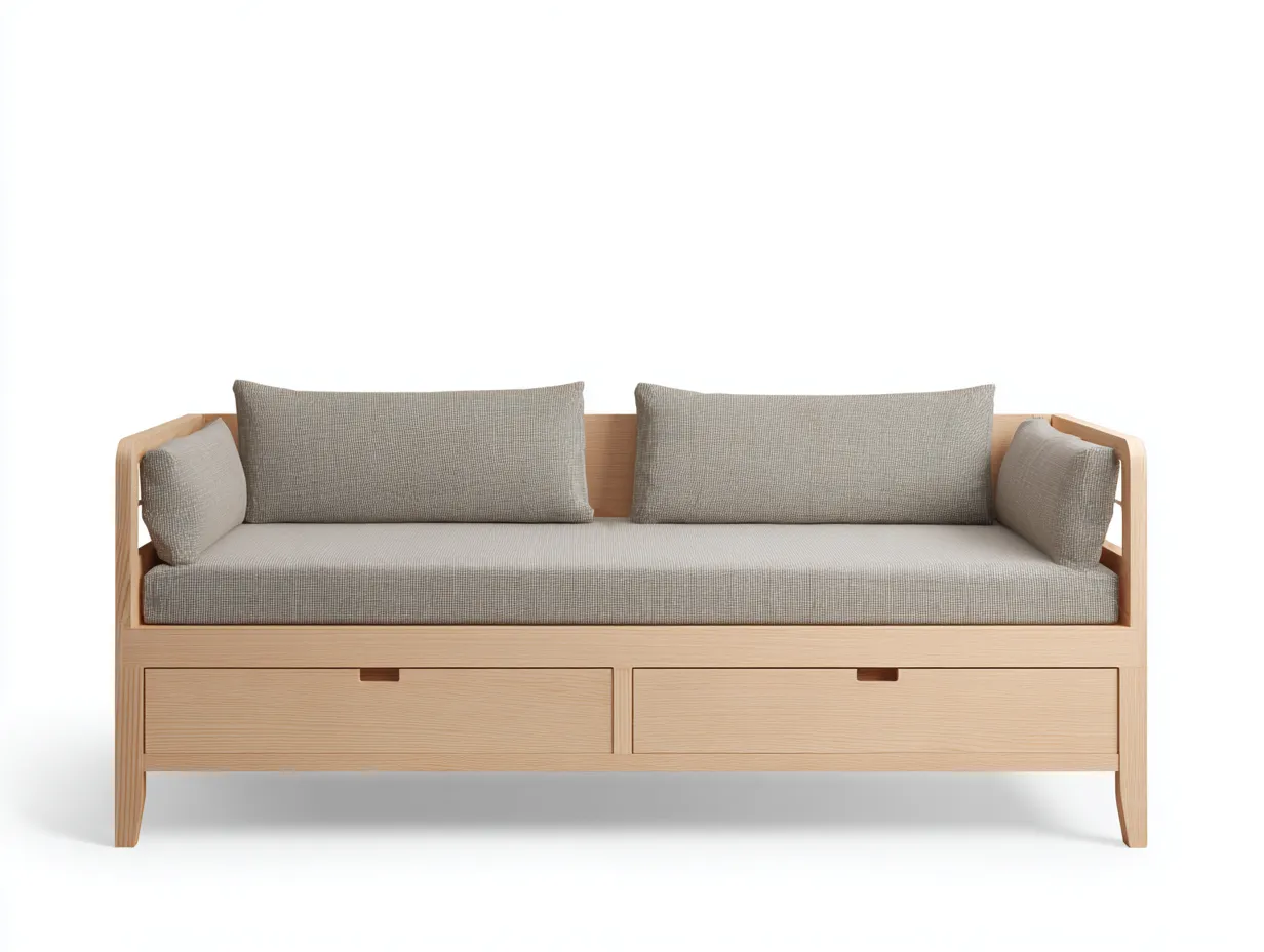 Sofá cama madera maciza con cajones 200x90x85 cm - beige-marron - diseño moderno para salon y dormitorio-Havengobase