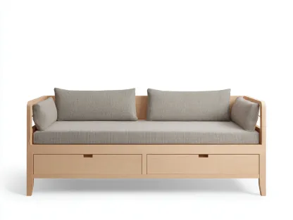 Sofá cama madera maciza con cajones 200x90x85 cm - beige-marron - diseño moderno para salon y dormitorio-Havengobase