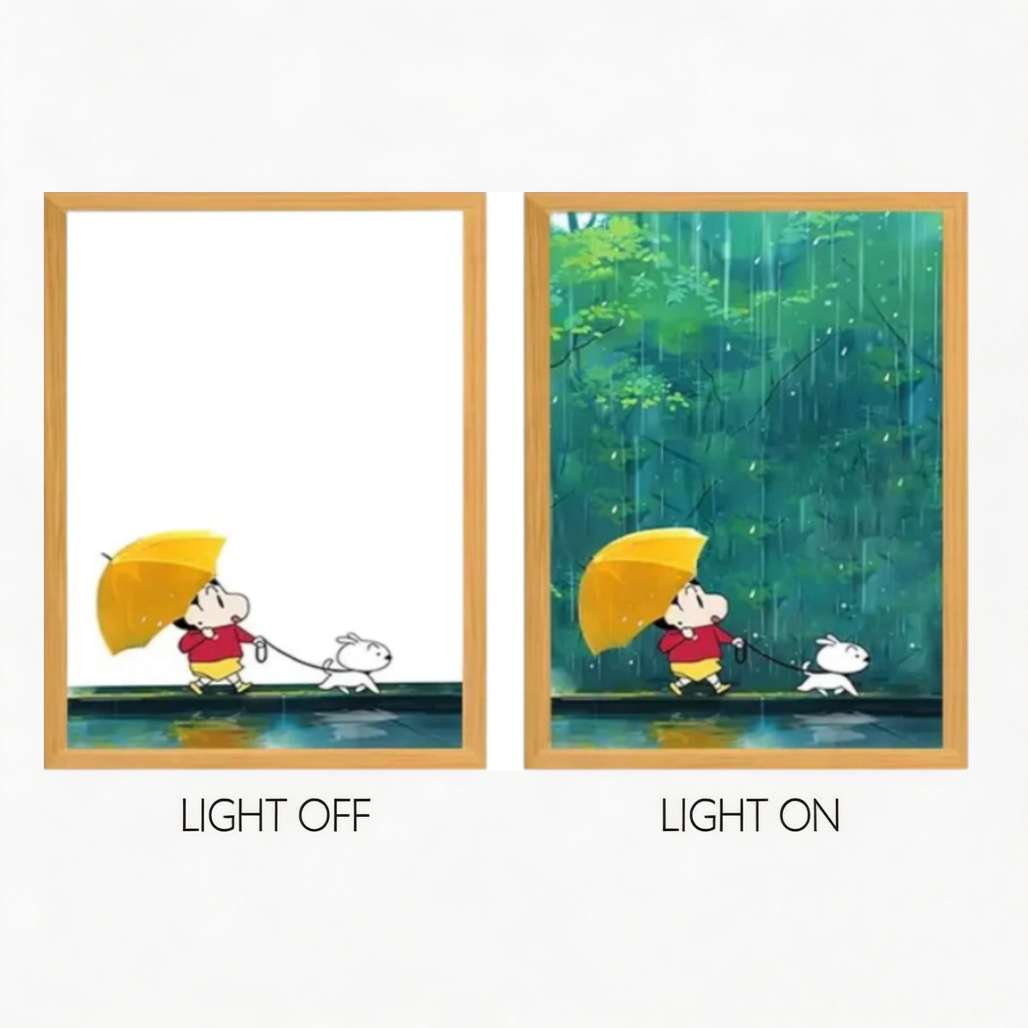 MORE SERIES - Crayon Shinchan Shinchan & Shiro LED Light Art, Rain Scene Glow Painting