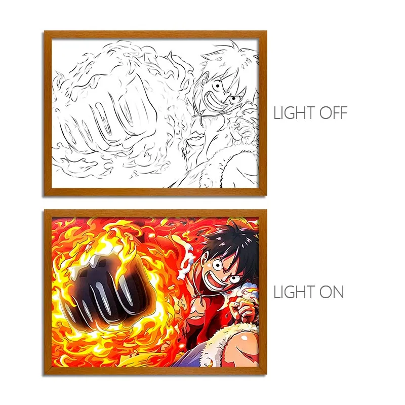 MORE SERIES - One Piece Luffy Crew LED Light Art Frame, Anime Group Glow Painting