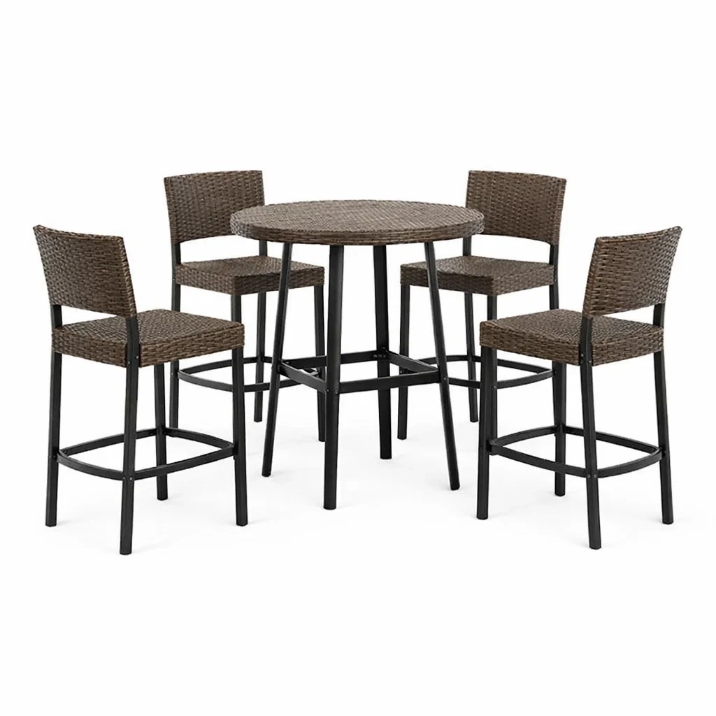 Ensemble de bar extérieur avec table et chaises en résine tressée brune-Furniga Lleryco