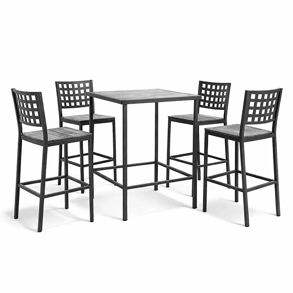 Ensemble de bar en métal noir et bois avec table haute et chaises-Furniga Lleryco