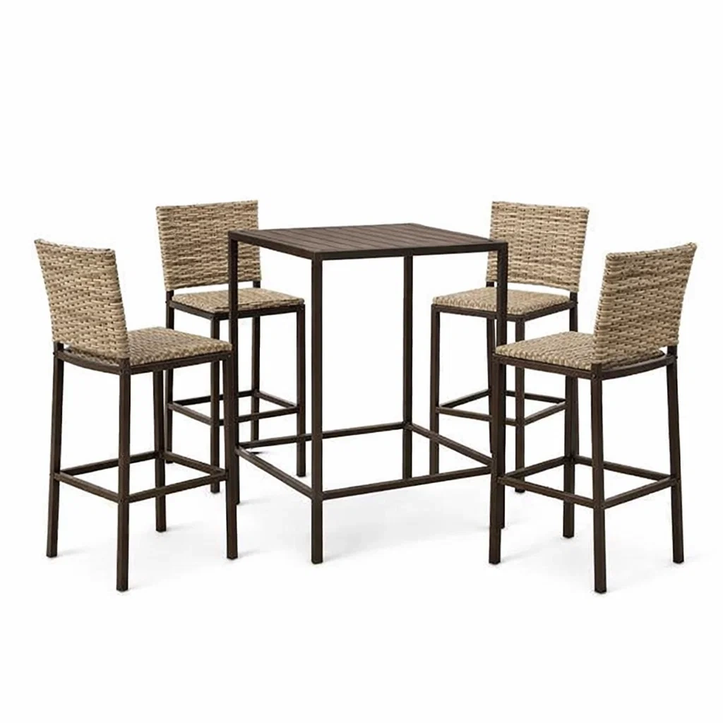 Ensemble de bar en métal et résine tressée brun et beige avec table haute-Furniga Lleryco