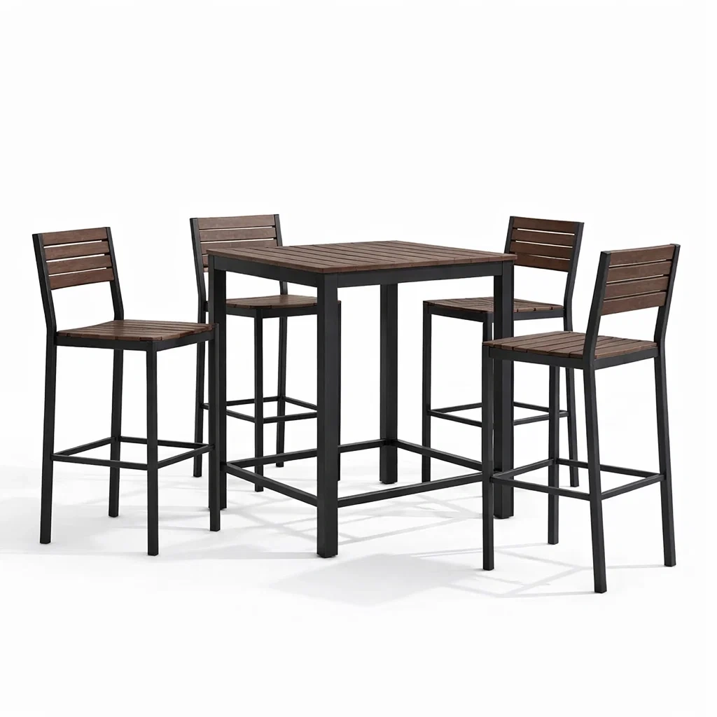Ensemble de bar en métal noir et bois avec table et chaises-Furniga Lleryco