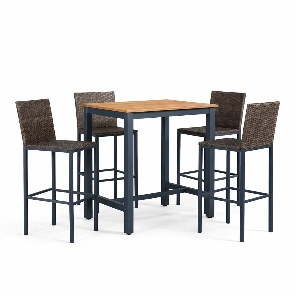 Ensemble de bar en aluminium et résine tressée avec table haute et chaises-Furniga Lleryco