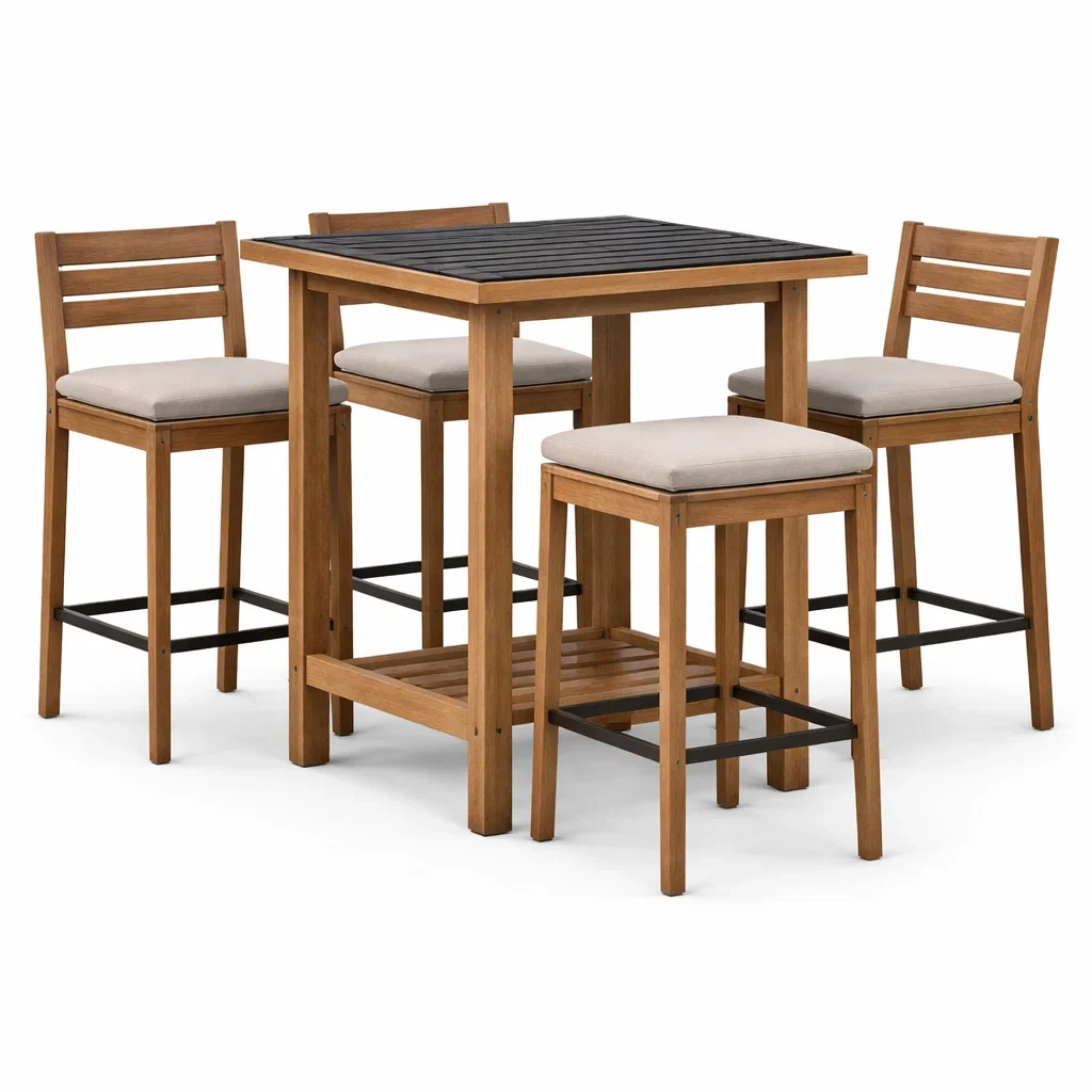 Ensemble de bar en bois d acacia et aluminium avec coussins-Furniga Lleryco