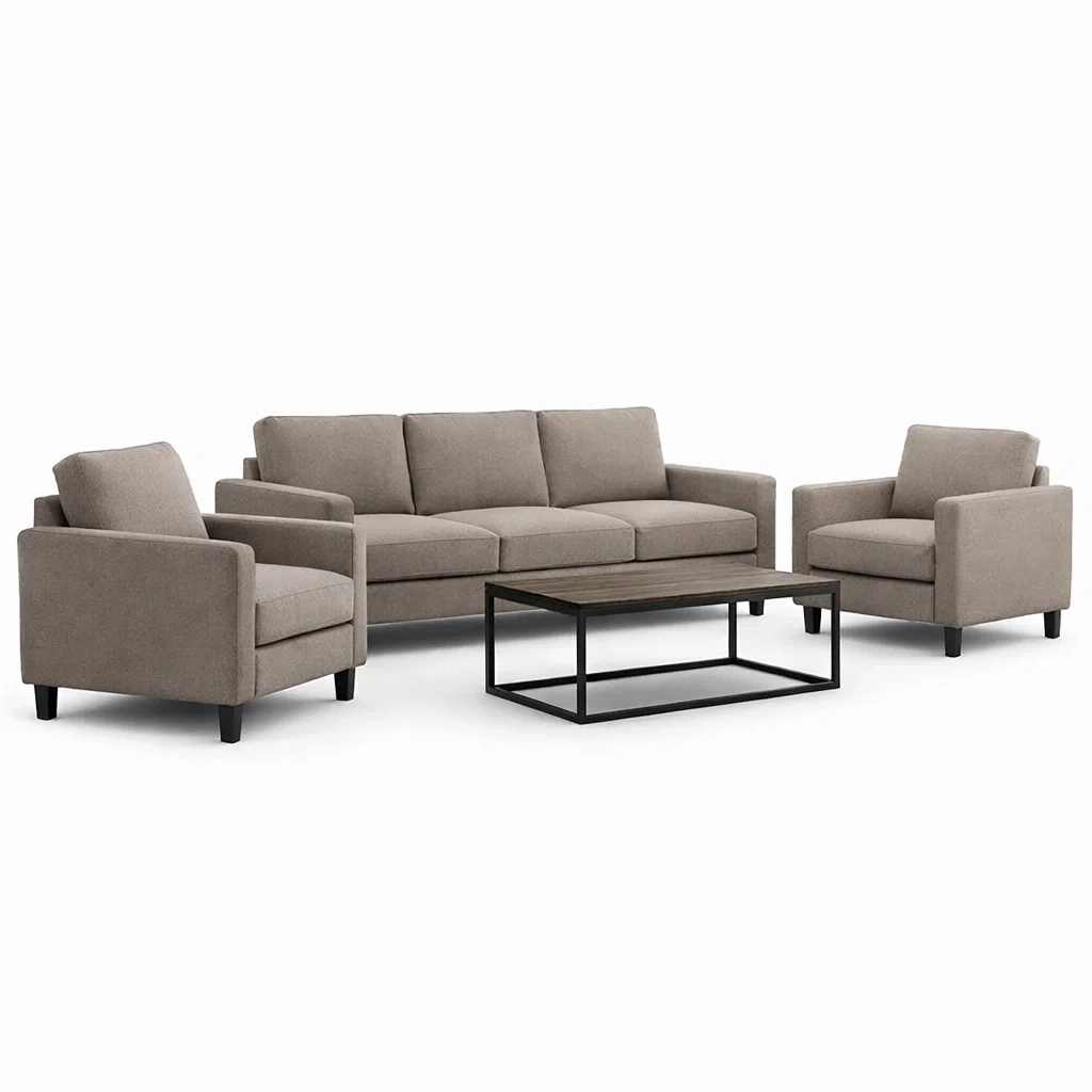 Ensemble de canapés en tissu beige avec fauteuils et table basse-Furniga Lleryco