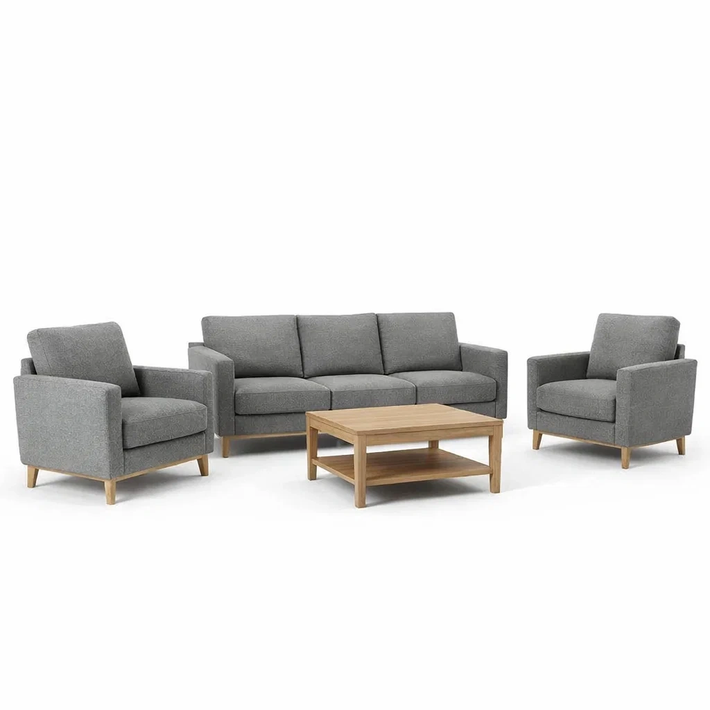 Ensemble de canapés gris en tissu et bois-Furniga Lleryco