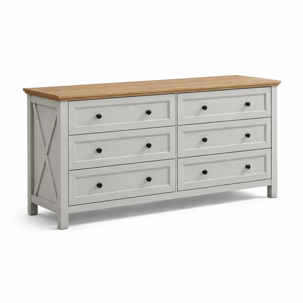 Commode en bois de pin et mdf gris avec tiroirs-Furniga Lleryco