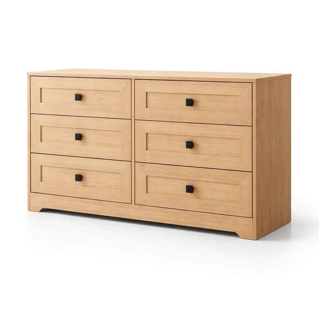Commode en bois avec placage de chêne clair et tiroirs-Furniga Lleryco