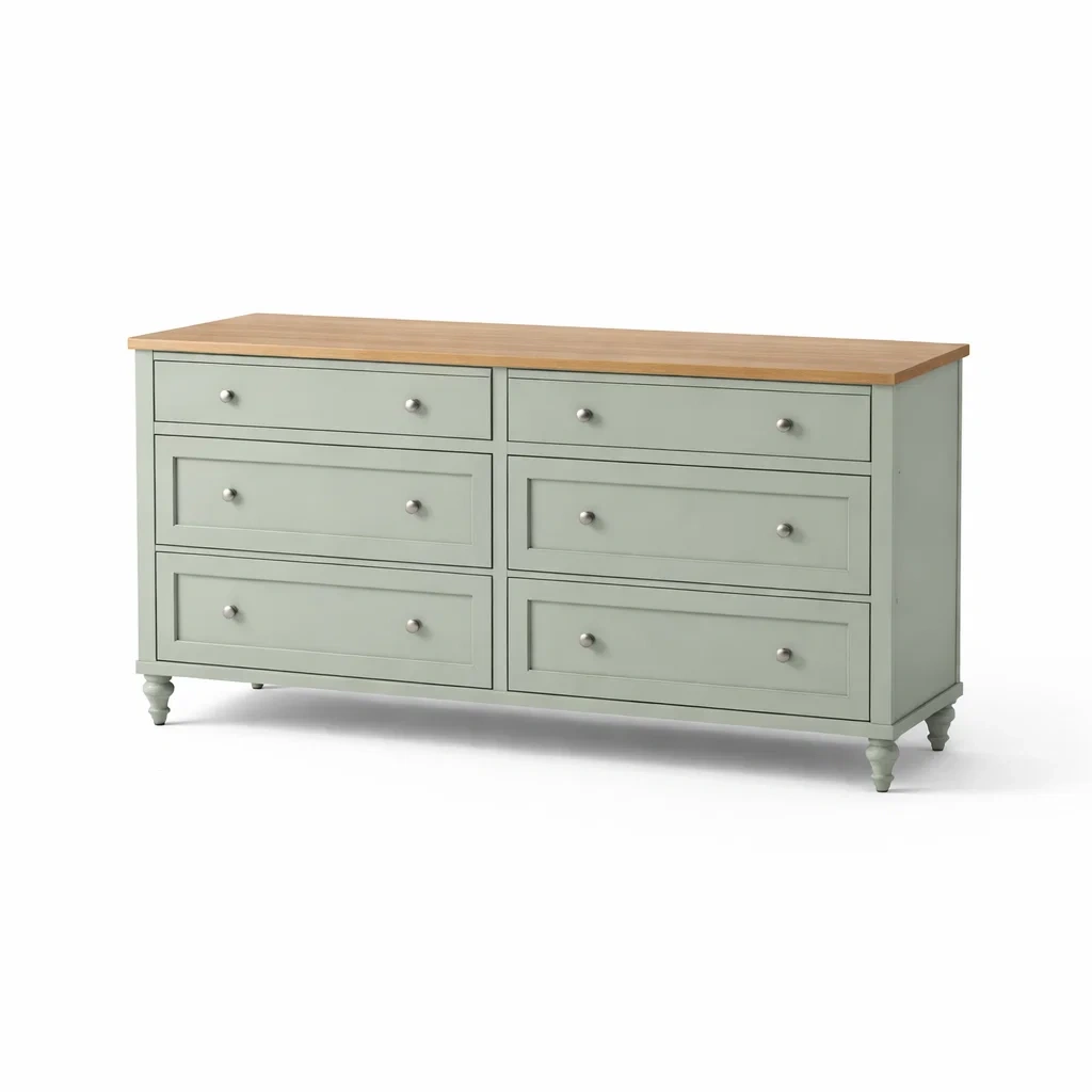Commode en bois massif vert et chêne avec tiroirs-Furniga Lleryco
