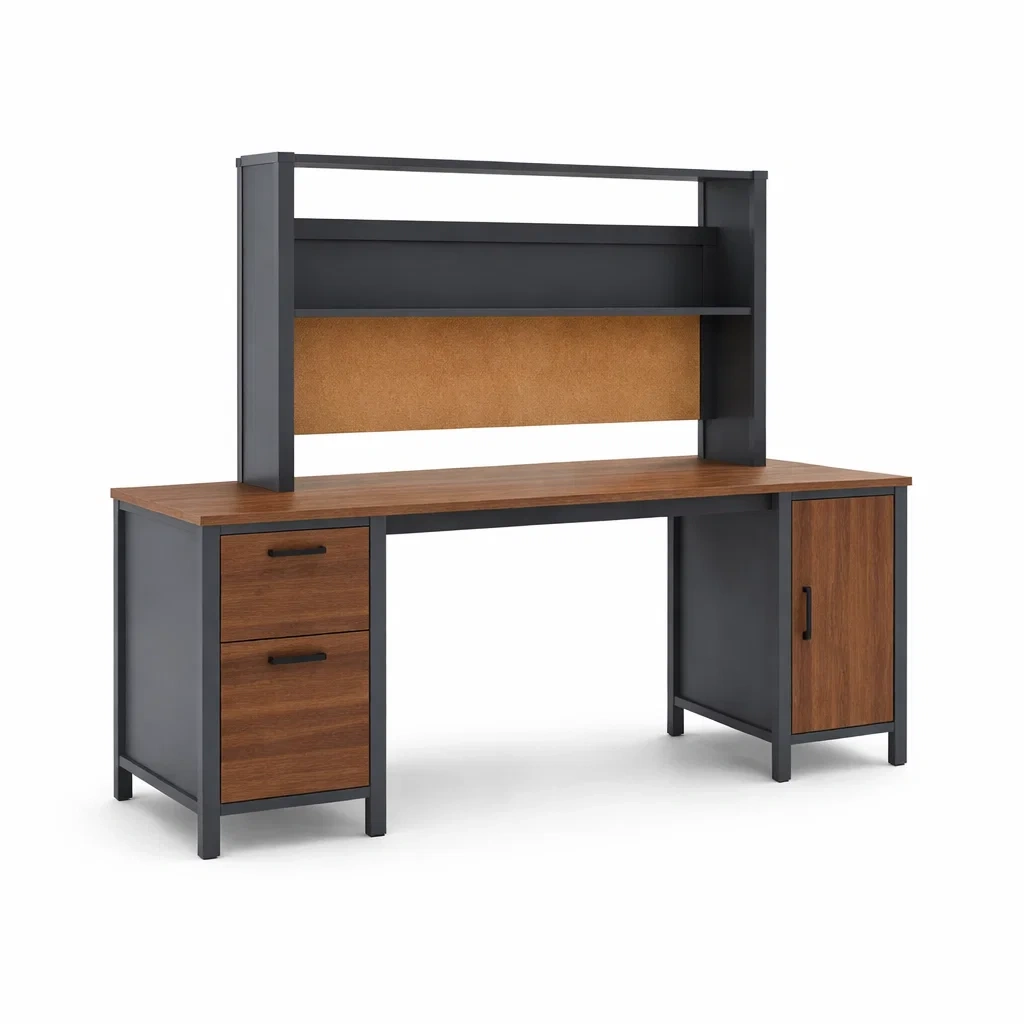 Bureau en métal et bois avec étagère et rangements-NESTPARADISE