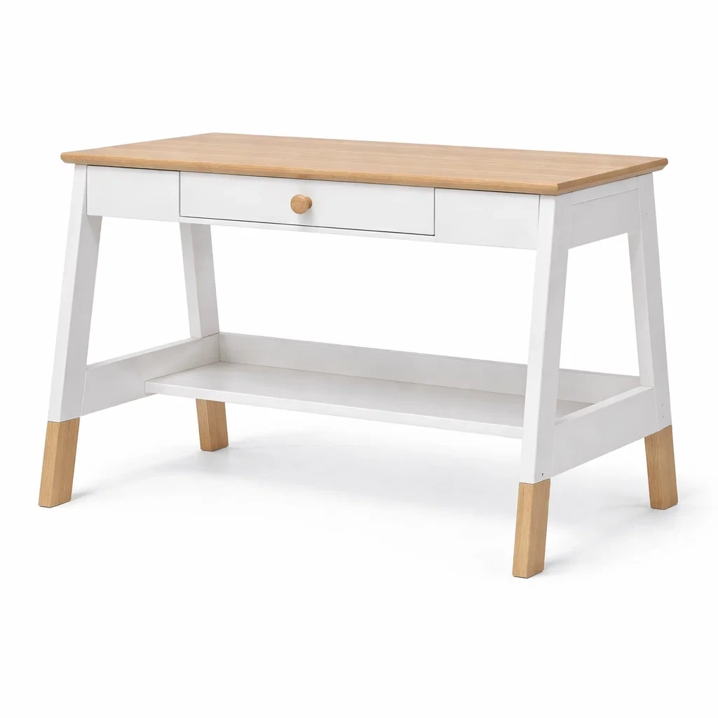 Bureau en bois avec tiroir blanc et naturel-NESTPARADISE