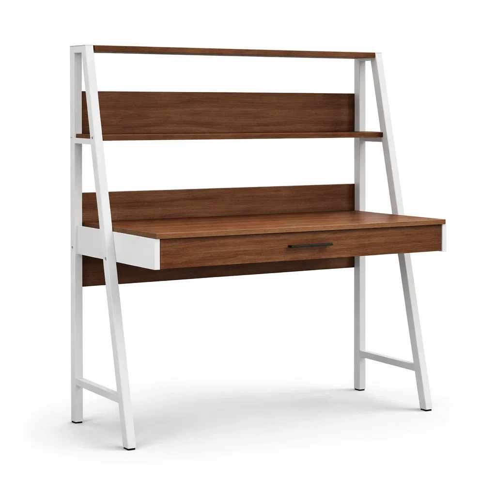 Bureau en bois et métal avec étagères marron et blanc-NESTPARADISE