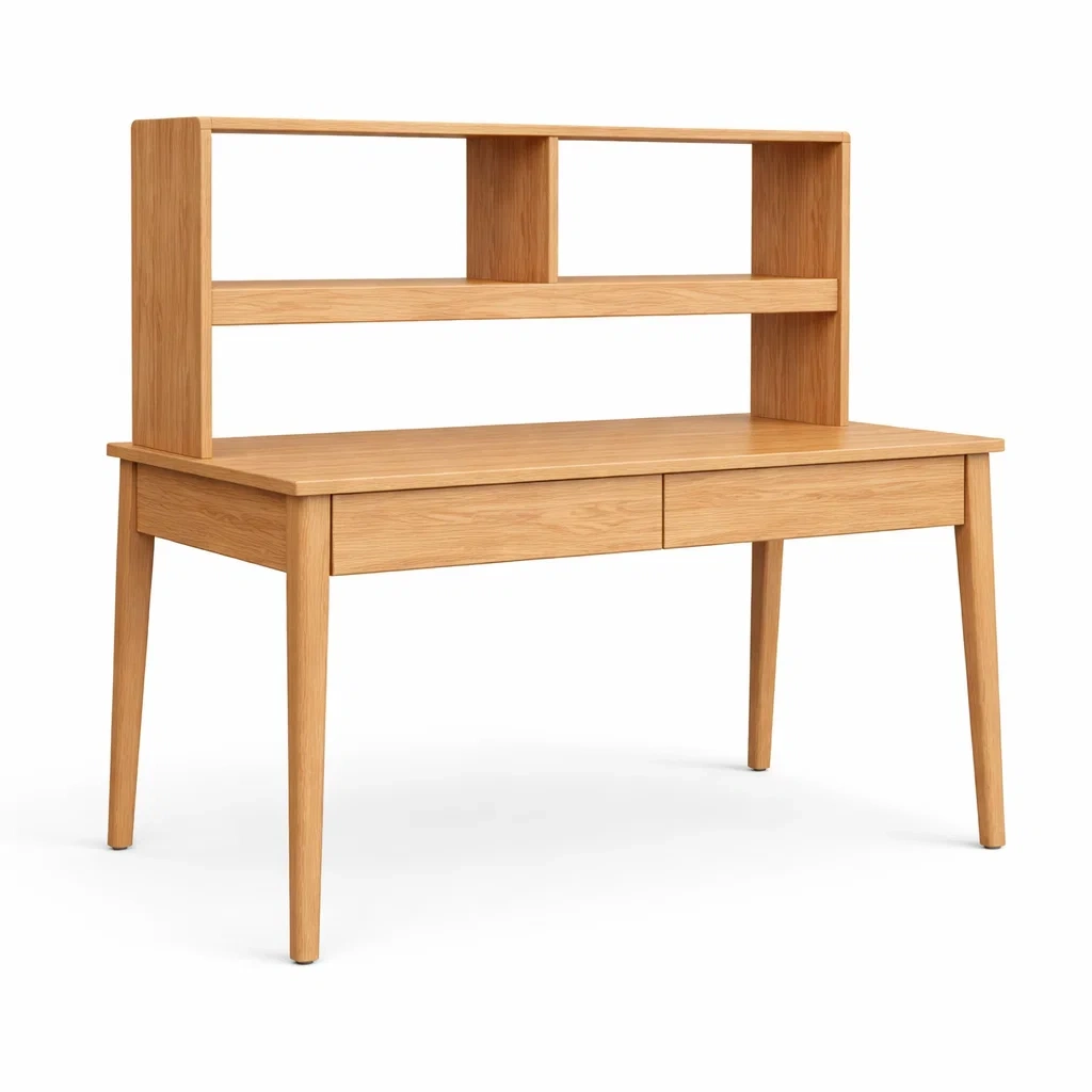 Bureau en bois de chêne avec étagère-NESTPARADISE