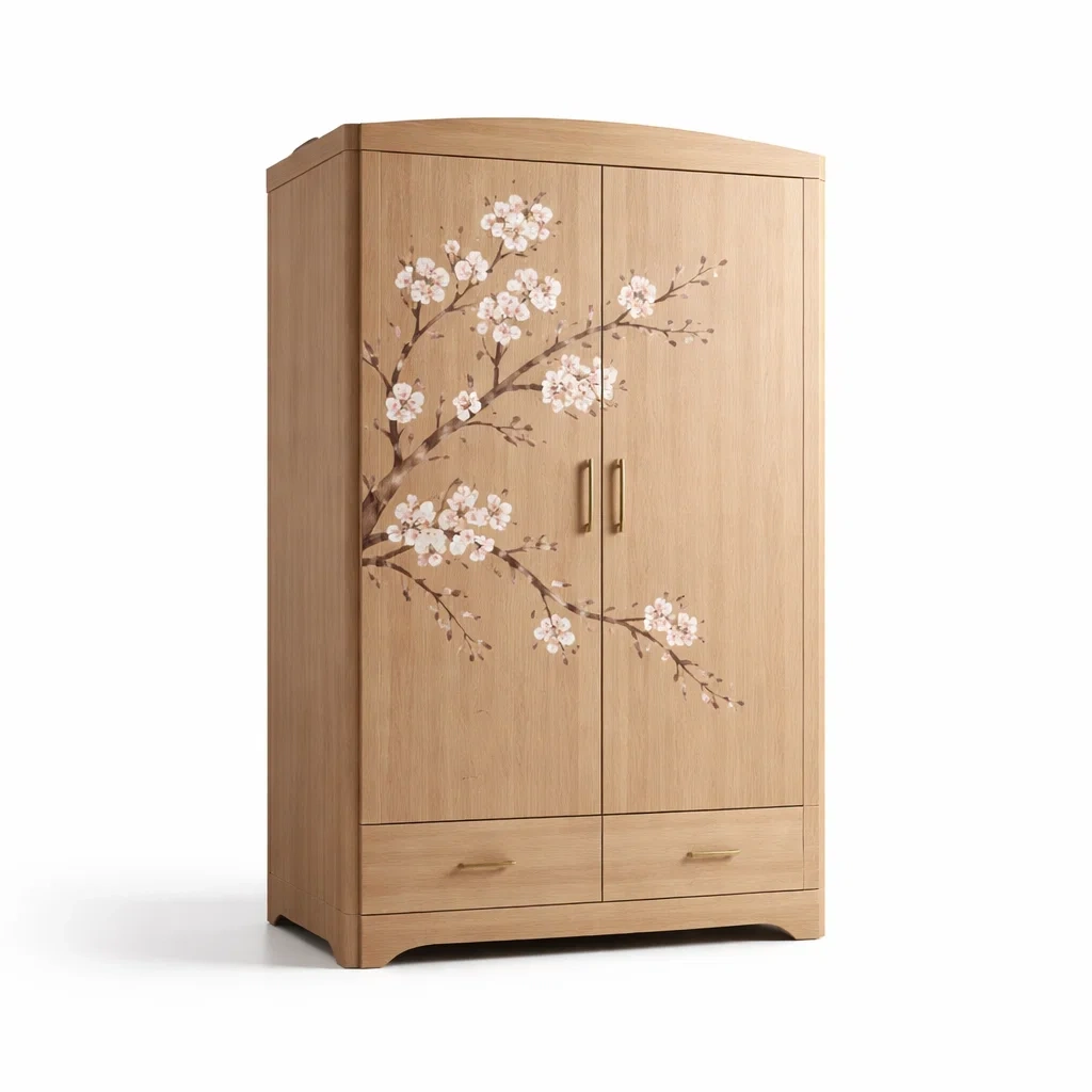 Armoire en bois armoire avec motif floral à deux portes-NESTPARADISE