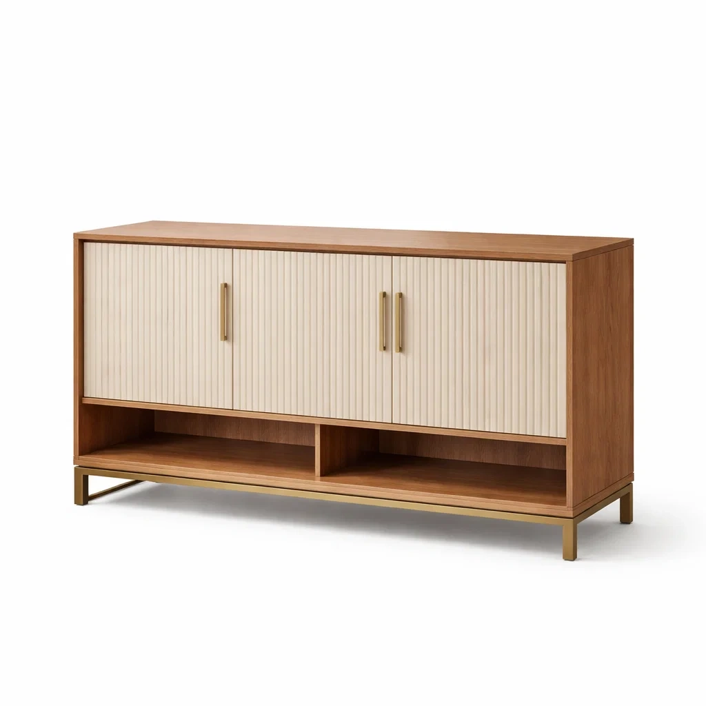 Buffet en bois mdf et métal avec portes rainurées-NESTPARADISE
