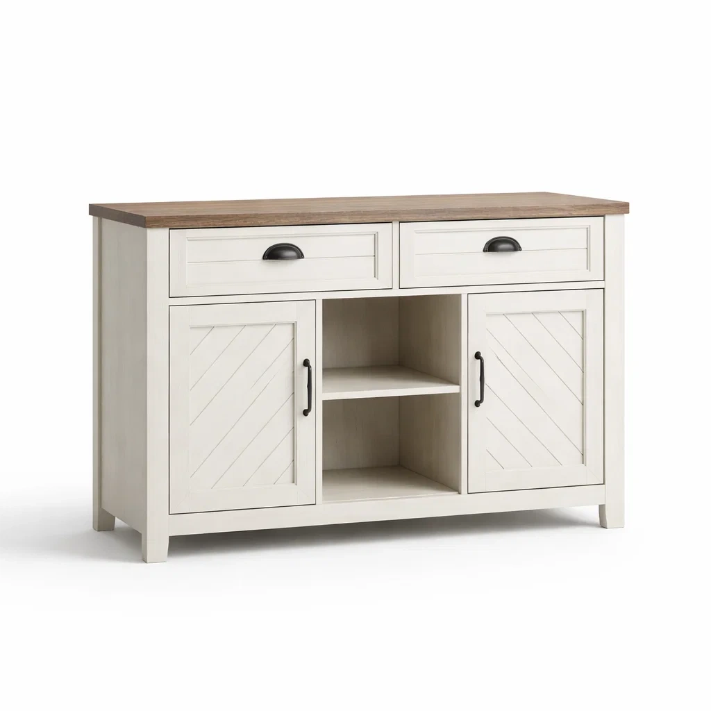 Buffet en bois mdf avec placage de chêne portes et tiroirs-NESTPARADISE