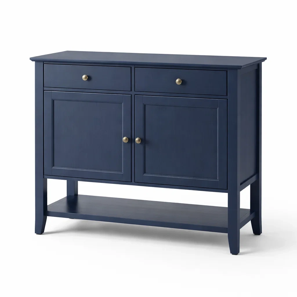 Buffet en bois bleu avec tiroirs et étagère inférieure-NESTPARADISE