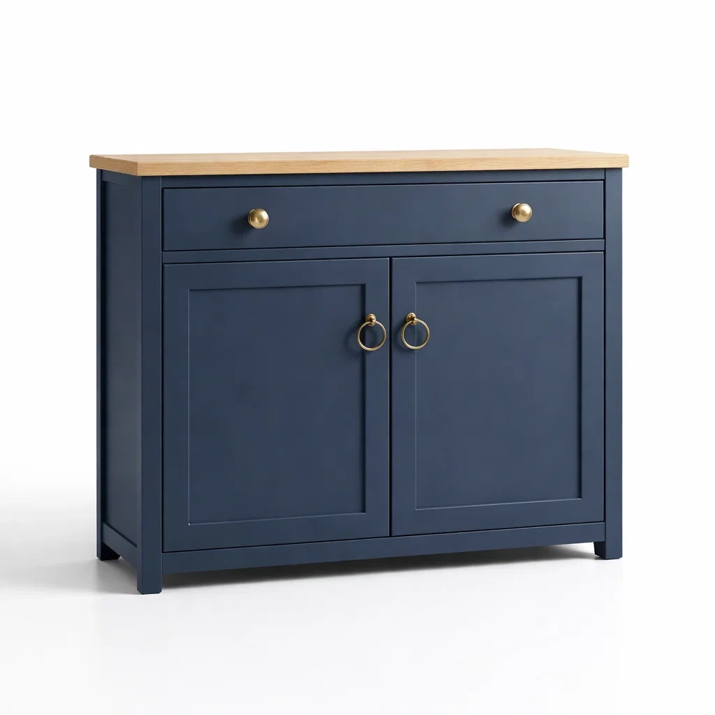Buffet en bois bleu avec plateau en chêne-NESTPARADISE
