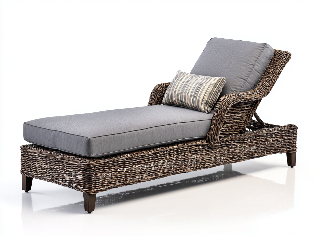 Sonnenliege - Polyrattan-Holz-Textil - 203x73x87 cm - Grau-Natur - Modern-Roomgethut