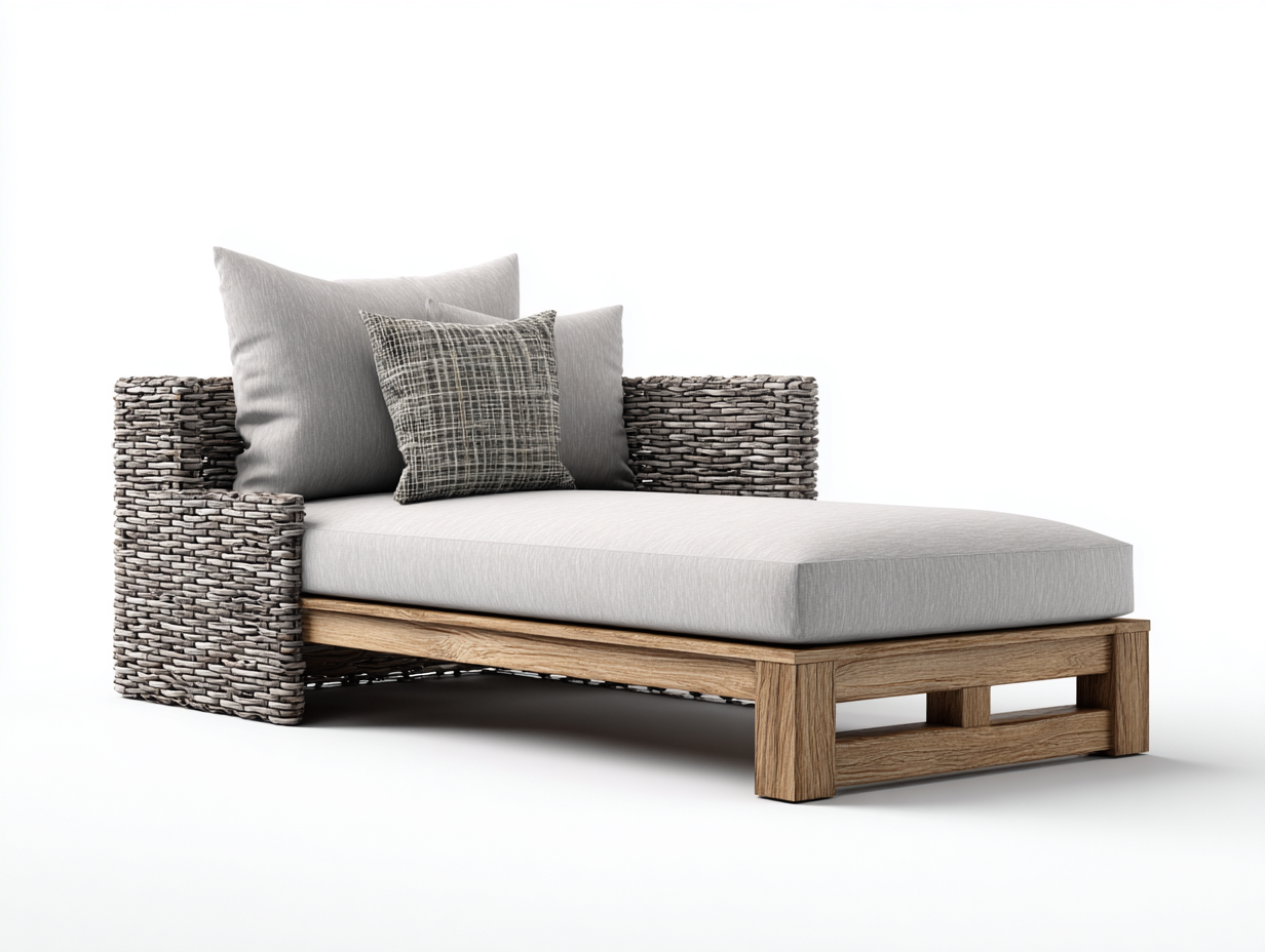 Sonnenliege - Polyrattan-Holz-Textil - 196x78x66 cm - Grau-Natur - Modern-Roomgethut