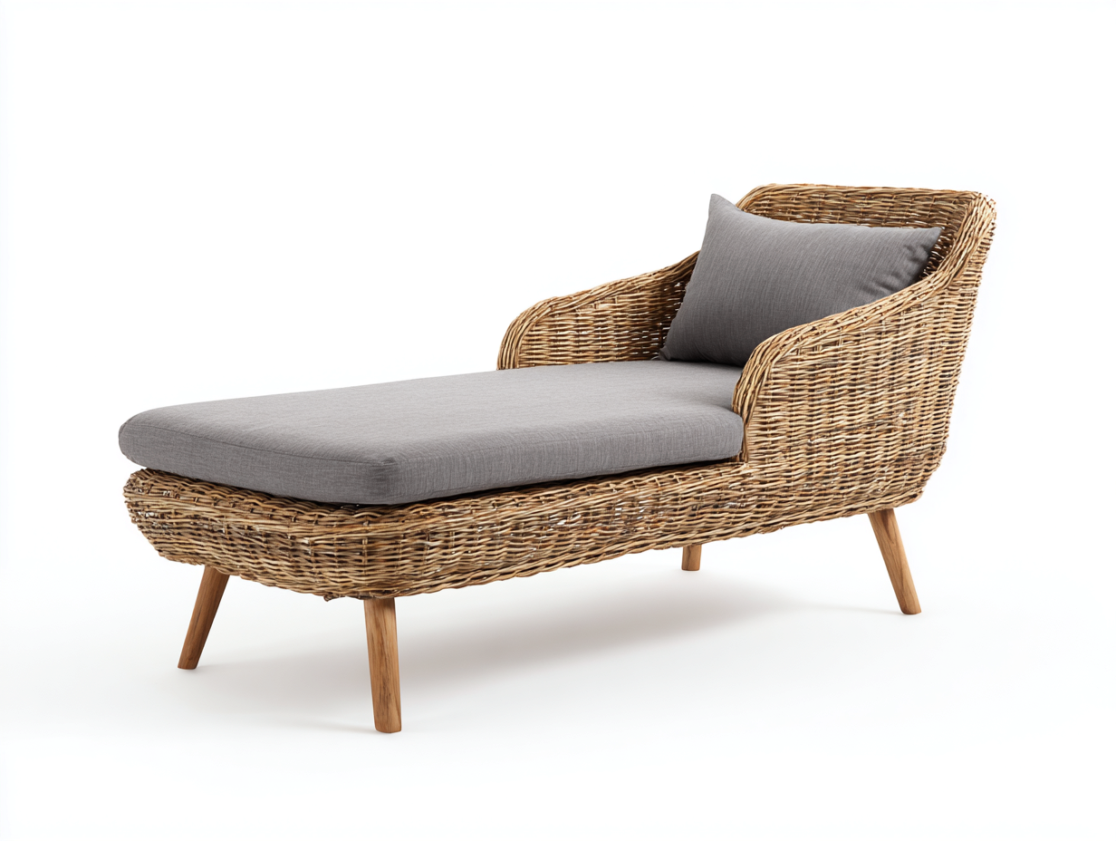 Sonnenliege - Polyrattan-Holz-Textil - 198x70x88 cm - Grau-Natur - Modern-Roomgethut