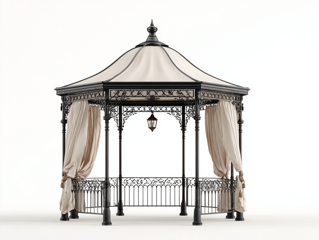 Pavillon - Metall-Textil - 338x338x308 cm - Creme-Schwarz - Klassischer Gartenstil-Roomgethut